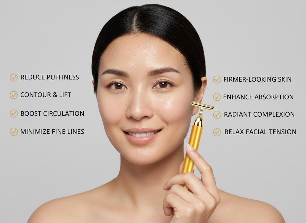 24K Gold Energy Beauty Bar Electric Facial Massage Roller